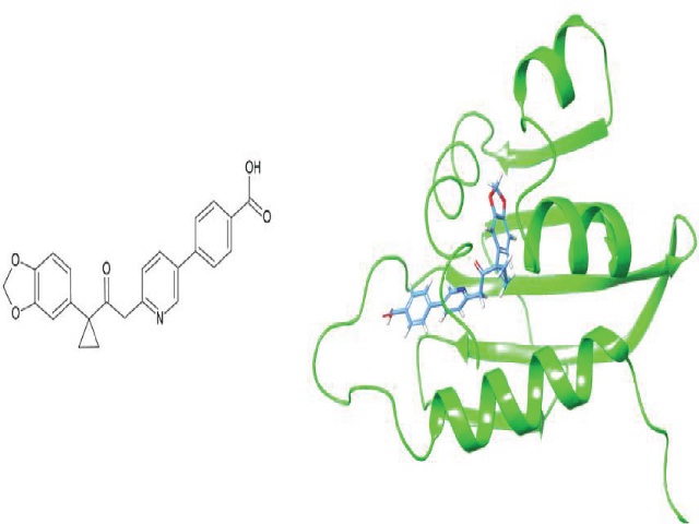 2D representation of the 831 molecule (left), and the 3D representation coupled to 1PZ4 (right).