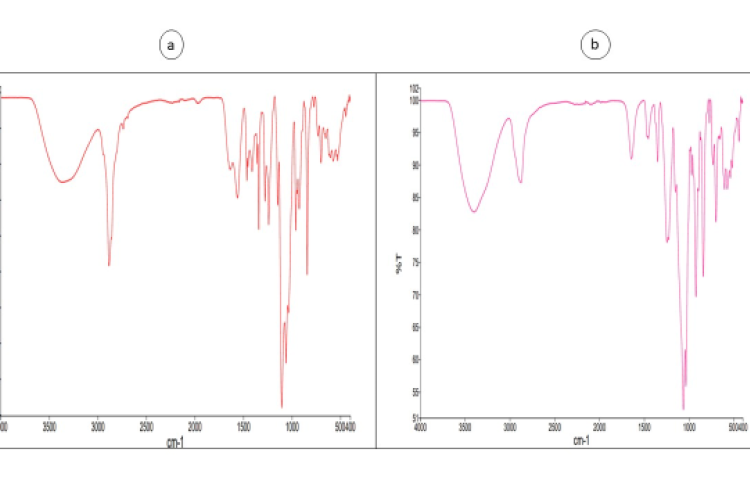 FTIR analysis of control group (a) and test group (b).