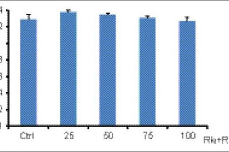 Effect of Rk1+Rg5 on insulin-resistant 3T3-L1 cells. Each bar represents the average of three independent