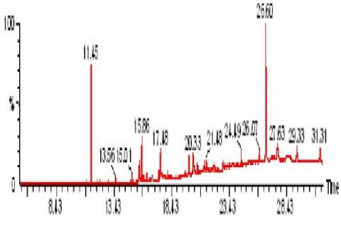 GC-MS chromatogram of ethanolic extract of Gmelina asiatica