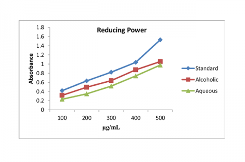 Reducing power potency of aqueous and alcoholic extract of F. infectoria.