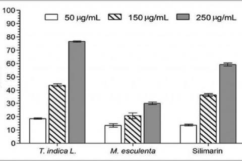 1,1‑diphenyl‑2‑picrylhydrazyl radical scavenging activity of the Tamarindus indica and Manihot esculenta extracts