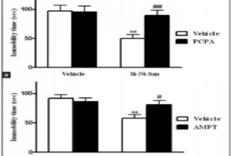 Effect of pretreatment with PCPA (100 mg/kg, i.p. once a day for 4 consecutive days) and AMPT